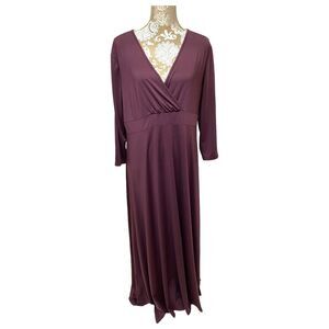 Elegant Deep Purple Maxi Dress – Plus Size 3XL – Empire Waist, V-Neck